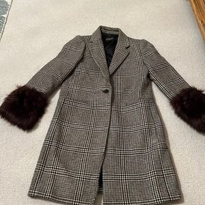 Club Monaco plaid coat with faux fur sleeves